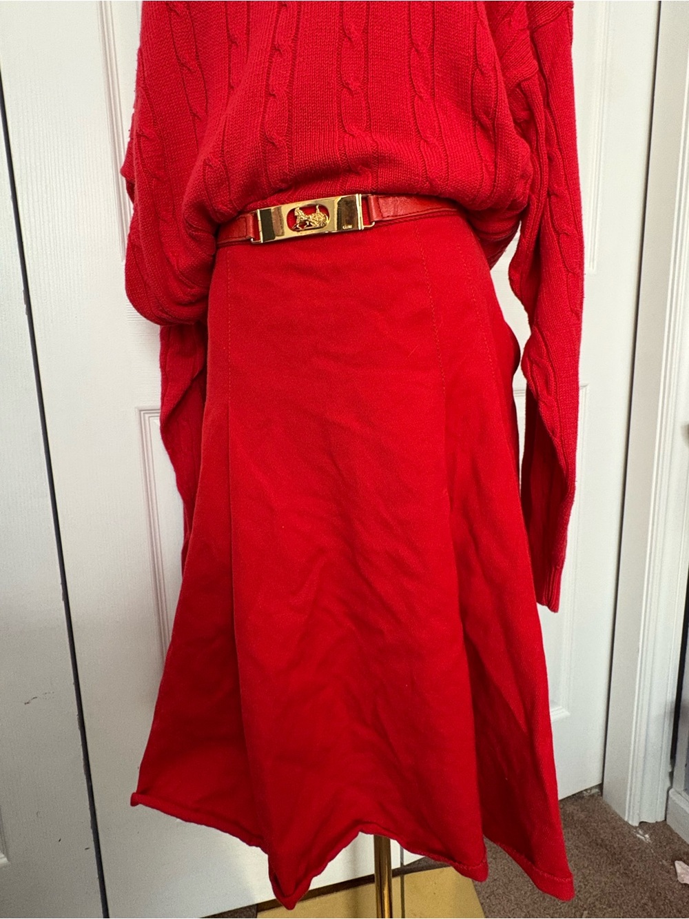 Red Celine wool skirt with belt